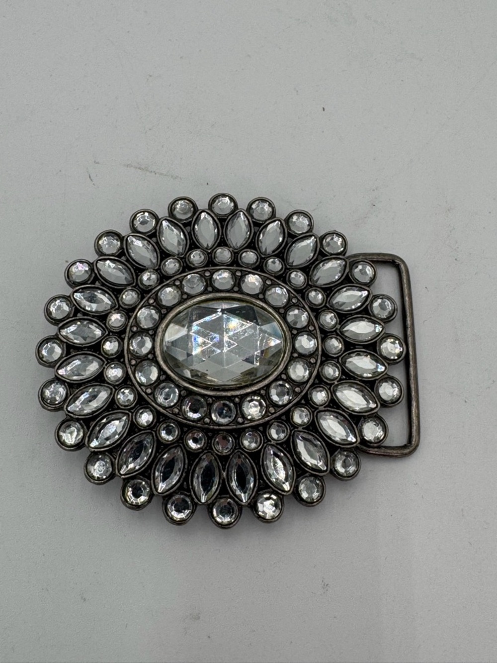 Western Rhinestone Belt Buckle Silver Tone Cowgirl Oval Bling